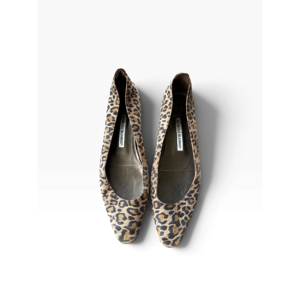 Manolo Blahnik Pointed Toe BB Flats 39.5 Brown Leopard Print Suede Luxury Y2K